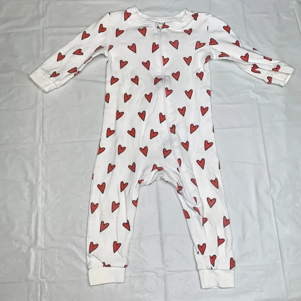 Sammy + Nat White Red Heart One-Piece Baby Girls Pajamas Size 12 Months